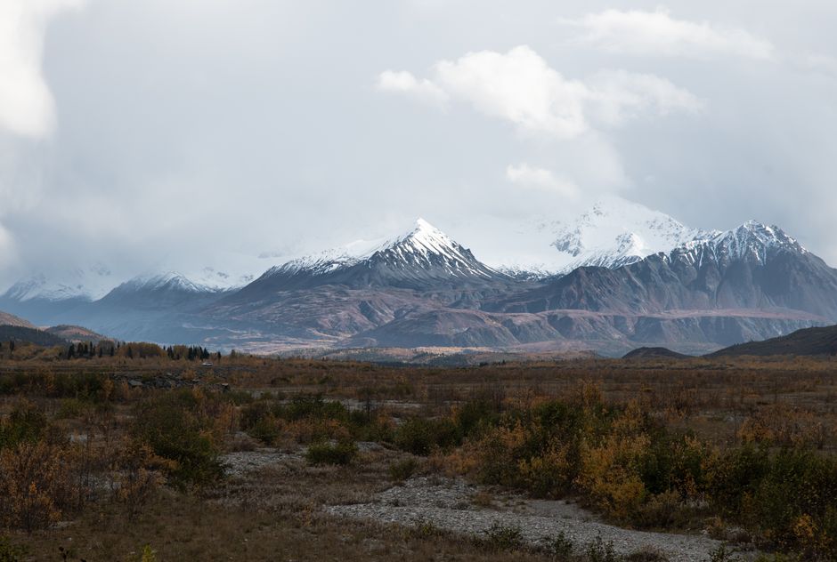 Autumn view of the Chugach Mountains near Anchorage, Alaska